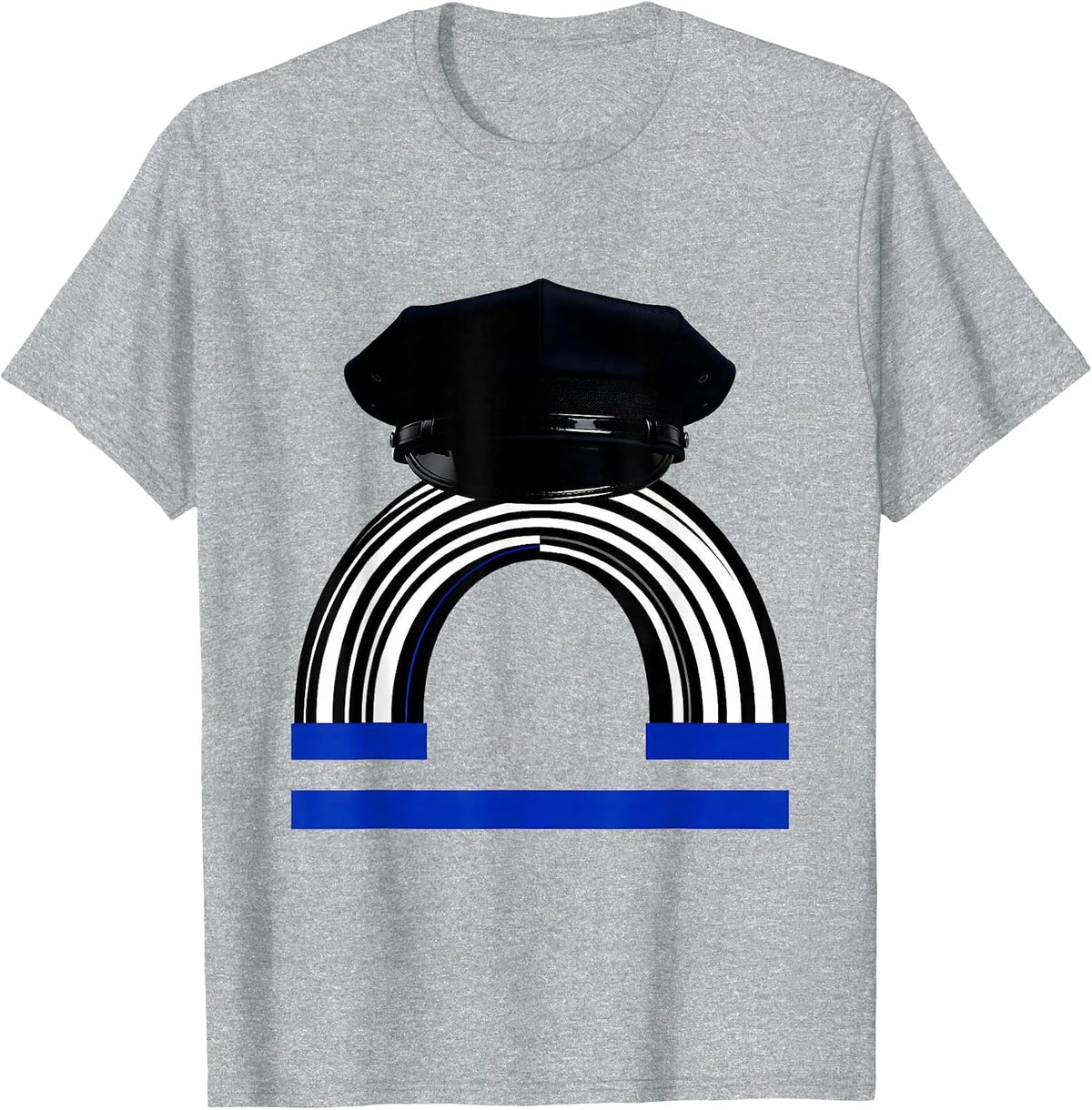 Men's Thin Blue Line Police Support Patriotic Tribute T-Shirt - Heather Grey