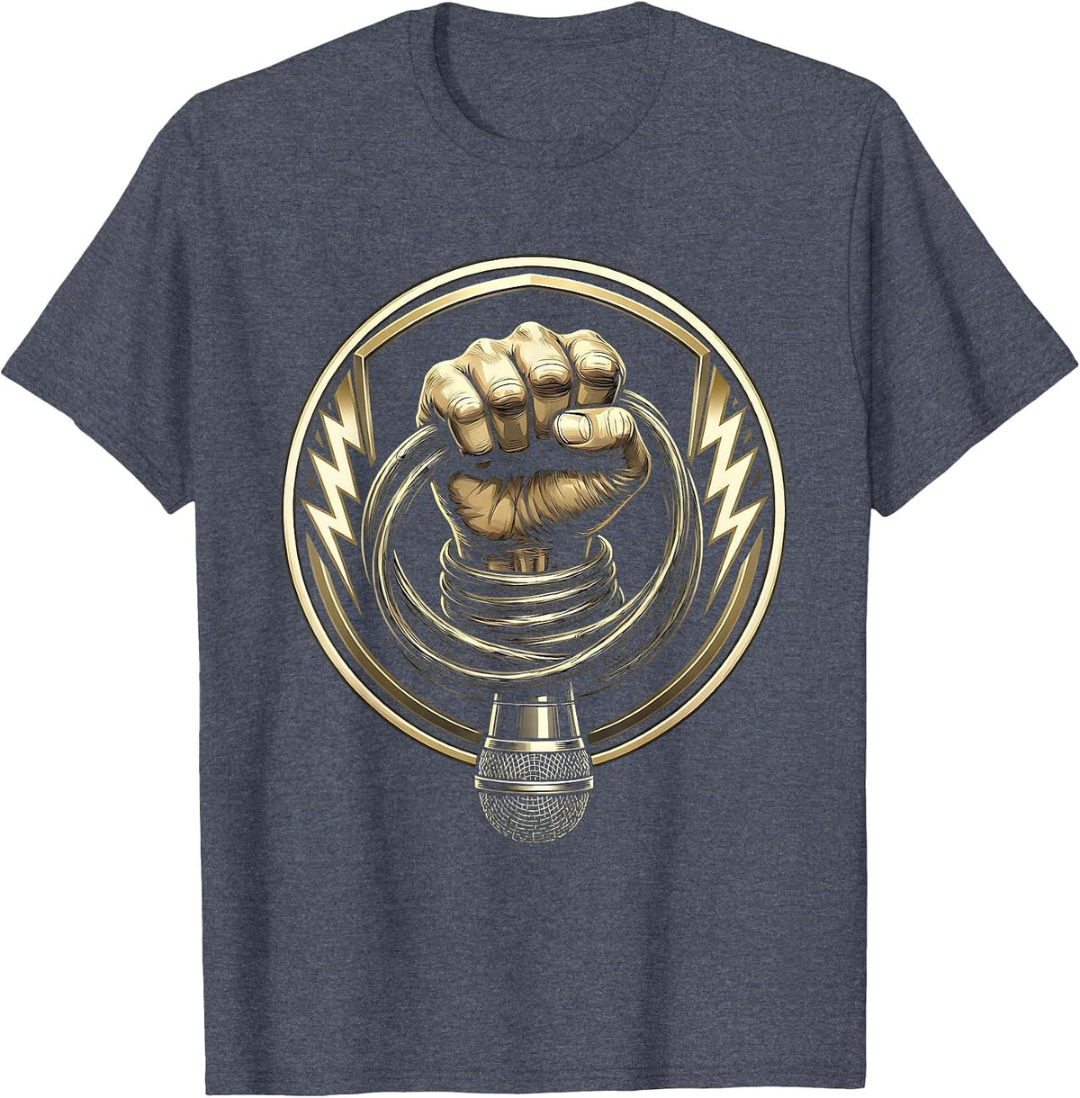 Mic Grip Weapon Rock Music Graphic Design T-Shirt - Heather Blue