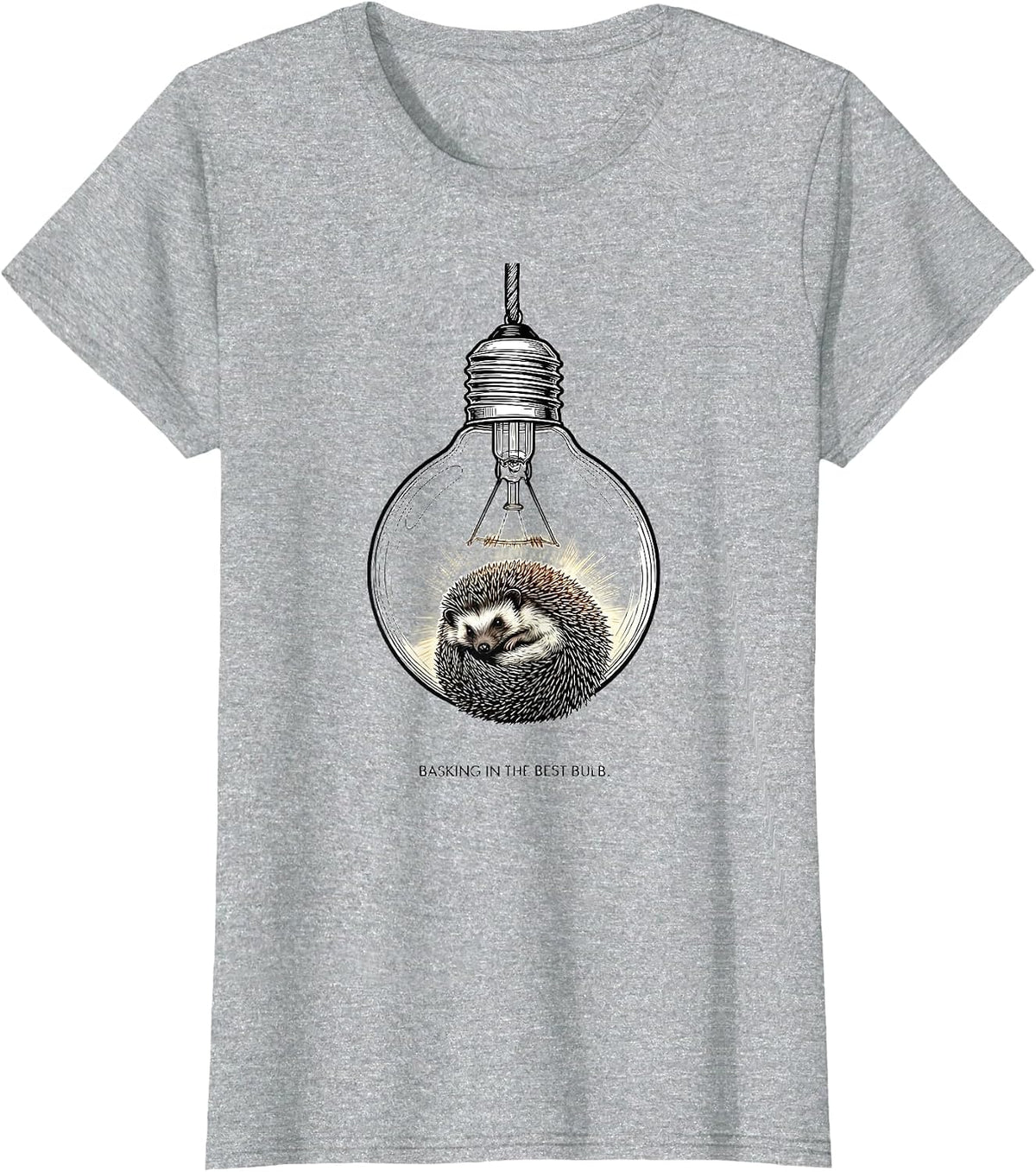 Basking In The Best Bulb Cute Hedgehog Christmas Novelty T-Shirt - Heather Grey