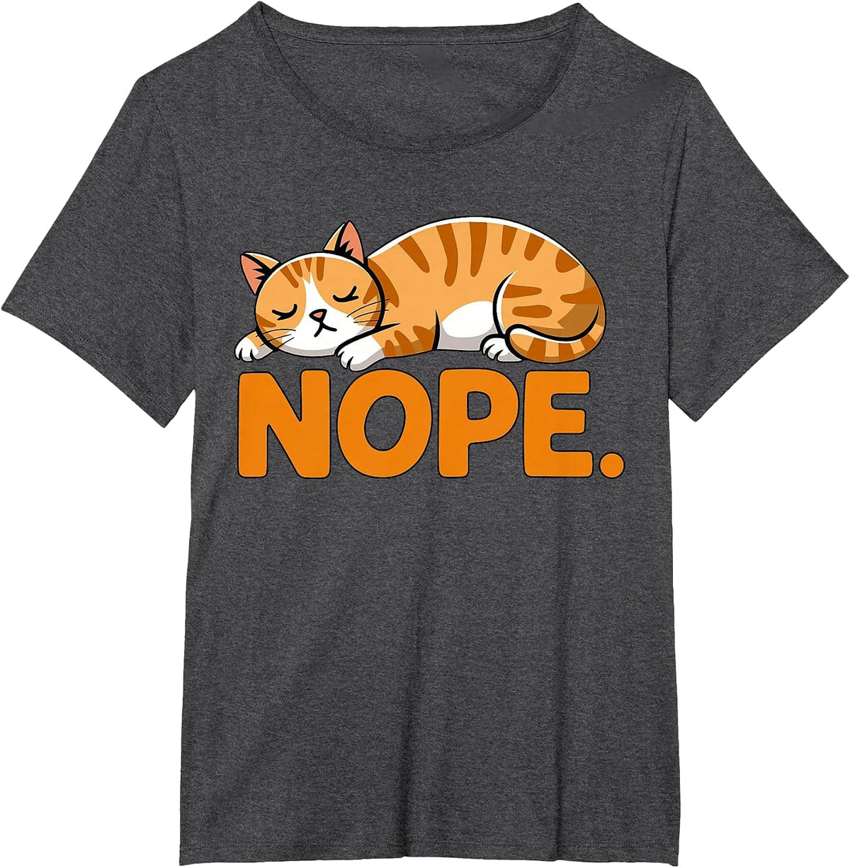 Nope Orange Cat T-Shirt - Dark Heather Grey