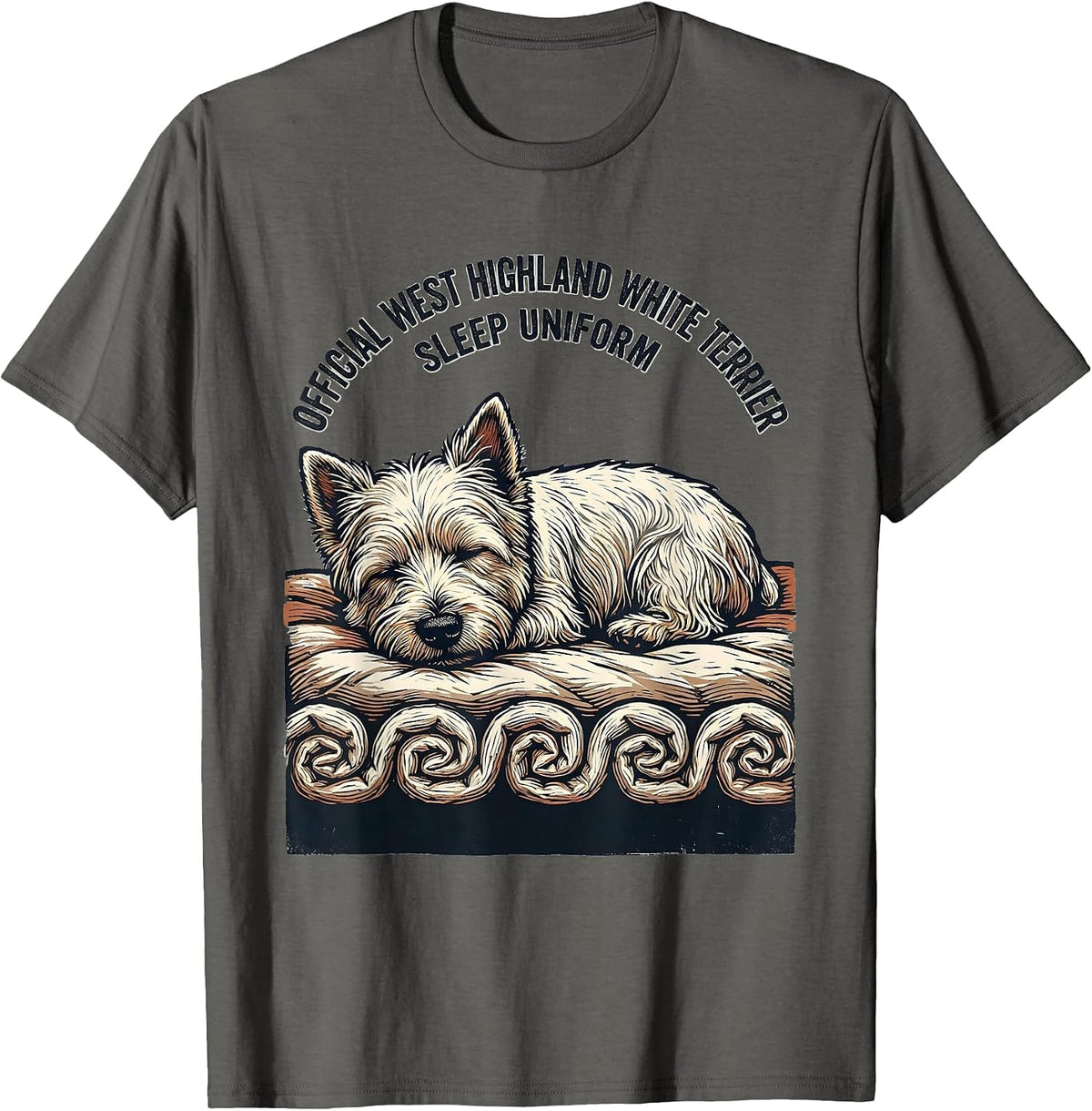 Official West Highland White Terrier Sleep Uniform Dog Lover T-Shirt - Asphalt Grey