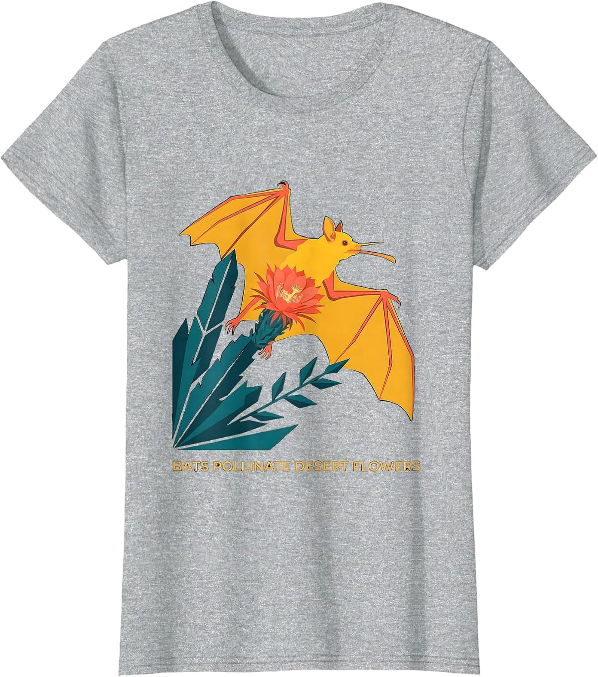 Bats Pollinate Desert Flowers Vintage Gothic Bat Lover T-Shirt - Heather Grey