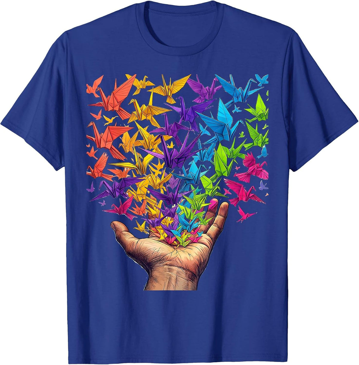 Men's Neurodiversity Hand Releasing Paper Birds Design T-Shirt - Royal Blue