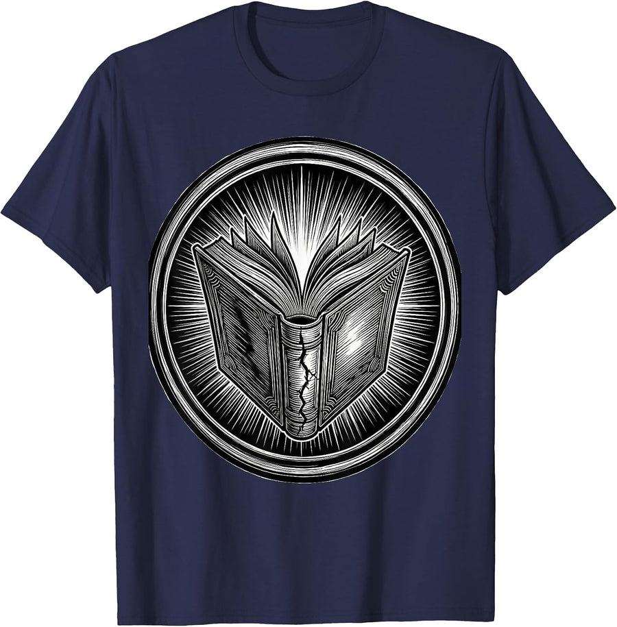 English Teacher Glowing Book Illustration T-Shirt - Navy Blue