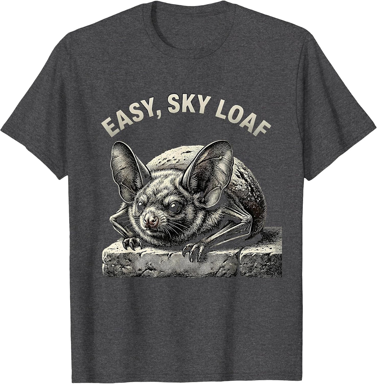 Men's Easy Sky Loaf Funny Bat Lover Novelty Humor Bat Enthusiast T-Shirt - Dark Heather Grey