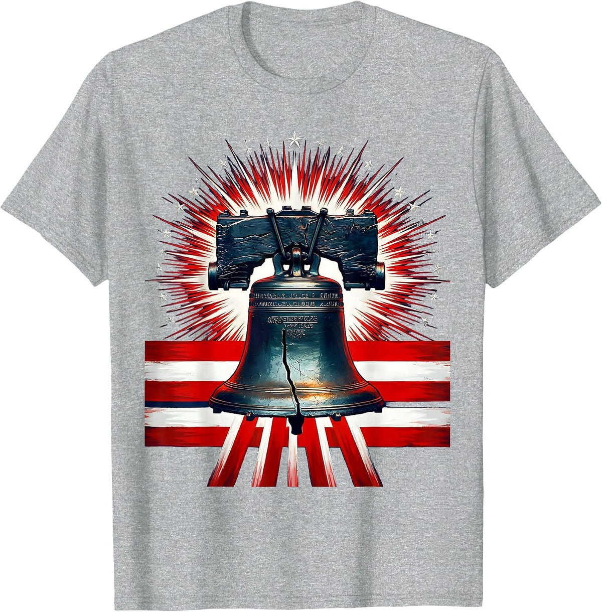 Men's Liberty Bell Sunburst Cracked Bell Patriotic Design T-Shirt - Heather Grey