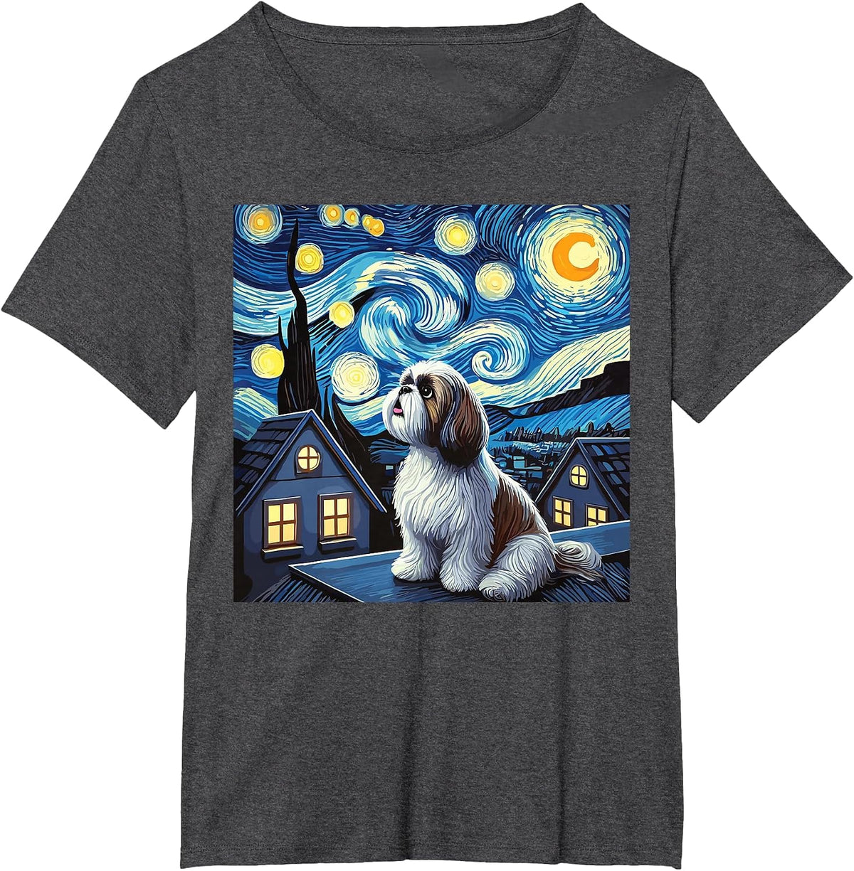 Shih Tzu Starry Night Sky T-Shirt - Dark Heather Grey