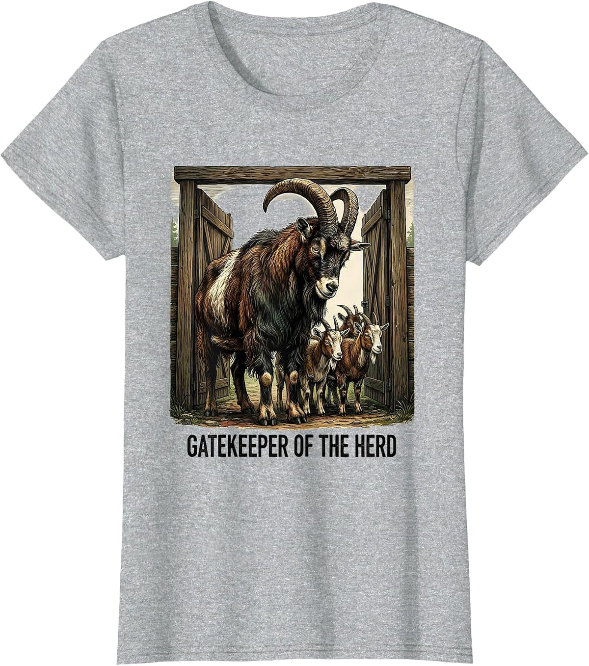 Gatekeeper Of The Herd Vintage Funny Goat Lover Farmer Gift T-Shirt - Heather Grey