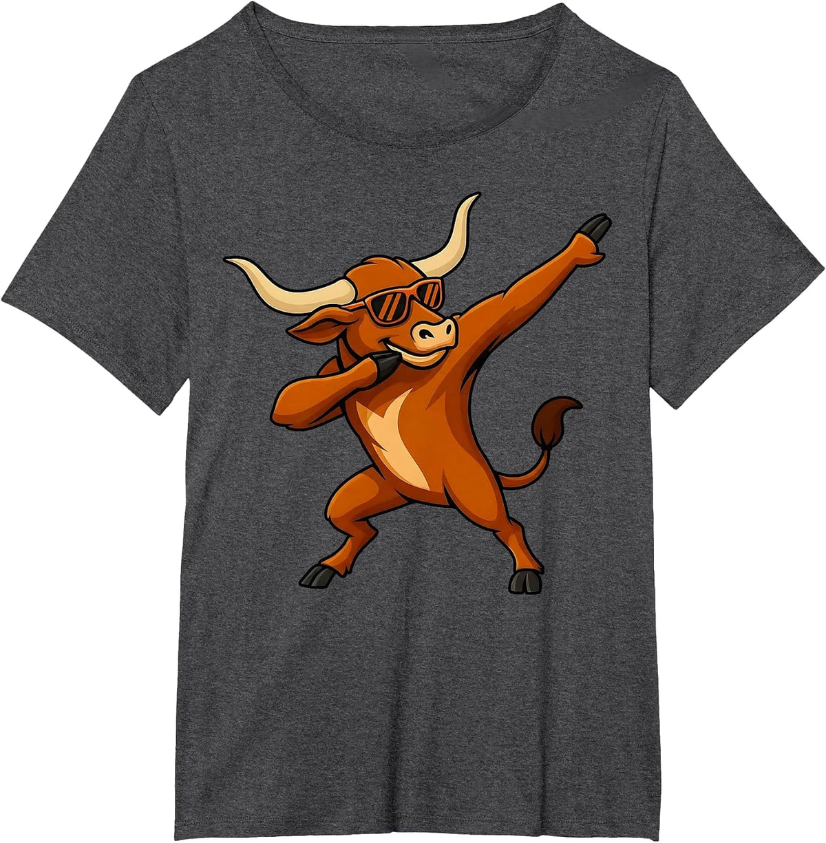 Longhorn Cow Dabbing with Sunglasses Men Women Girls Kids T-Shirt - Dark Heather Grey