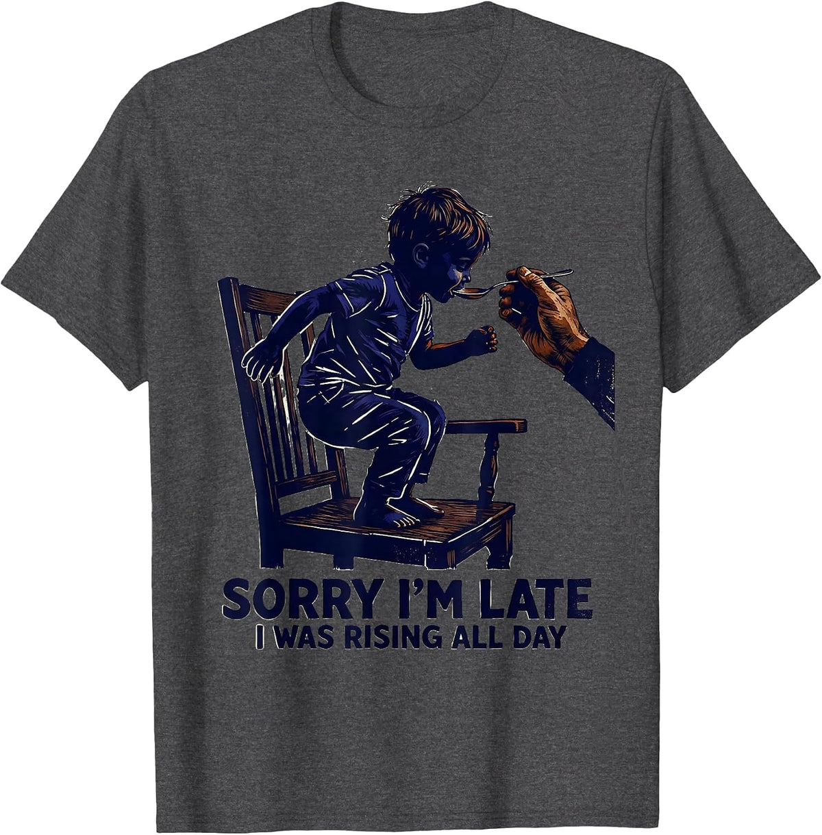 Men's Sorry I'm Late, I Was Rising All Day Retro Occupational T-Shirt - Dark Heather Grey