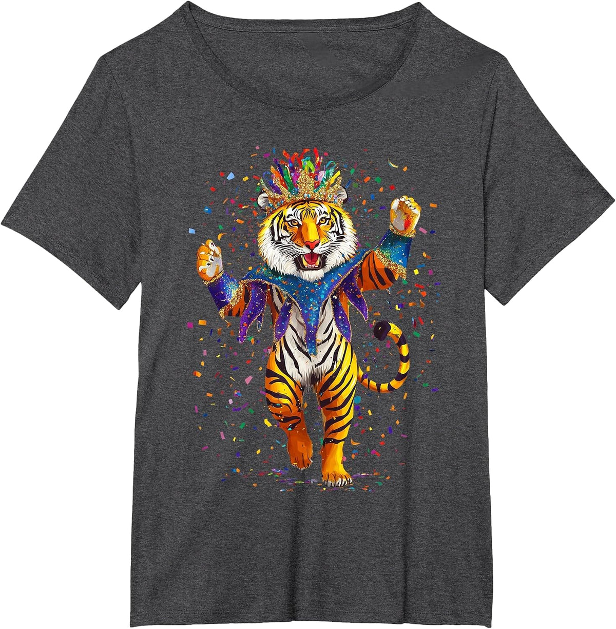 Mardi Gras Tiger T-Shirt - Dark Heather Grey