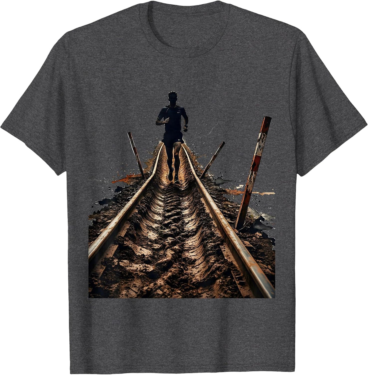 Men's Lone Runner Distressed Cross Country Running Humor T-Shirt - Dark Heather Grey