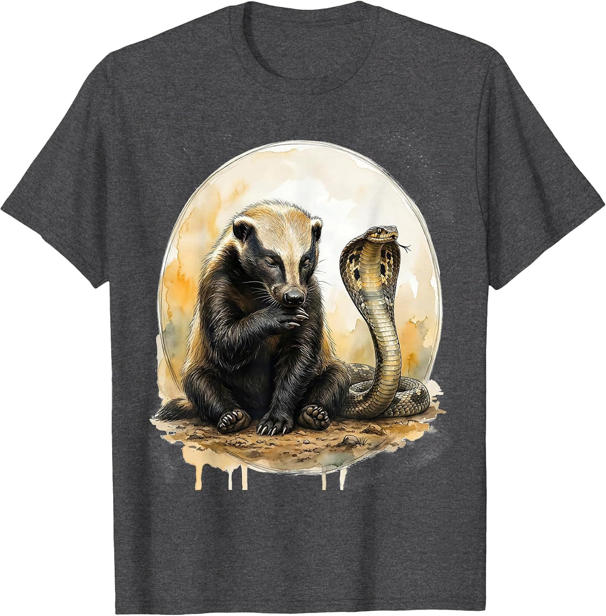 Honey Badger Watercolor Animal Lover Humor T-Shirt - Dark Heather Grey