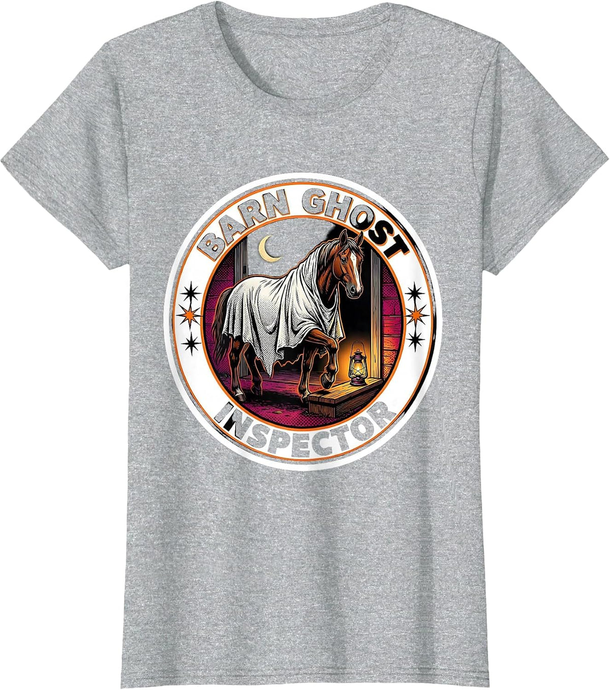 Barn Ghost Inspector Pop Art Halloween Horse Lover Humor T-Shirt - Heather Grey