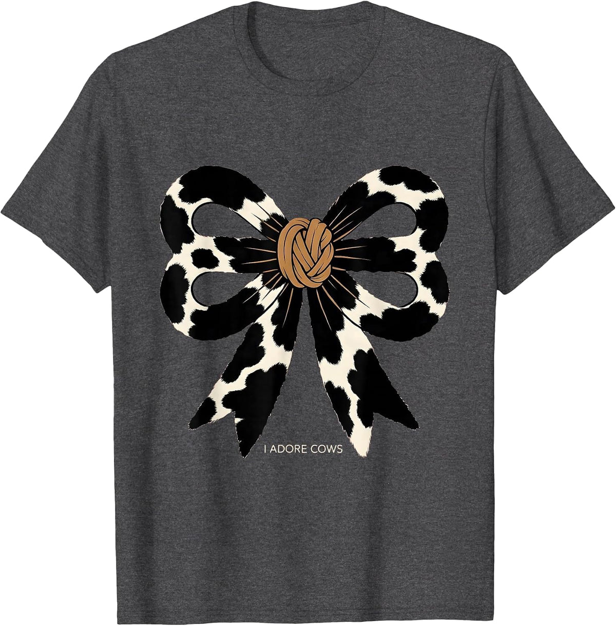 Men's I Adore Cows Cute Coquette Bow Cow Print Farm Animal Lover T-Shirt - Dark Heather Grey