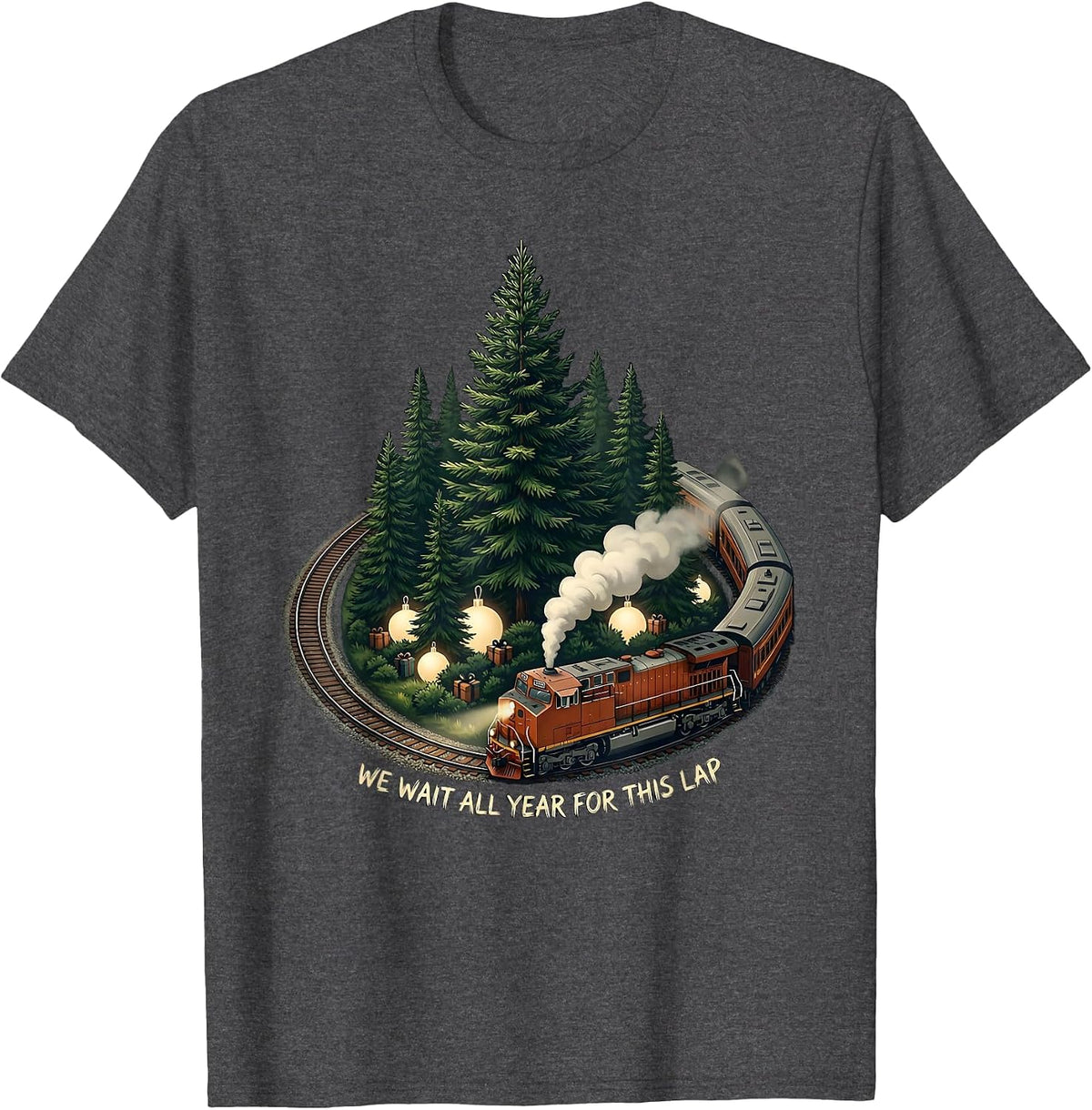 We Wait All Year For This Lap Vintage Train Hobbyist T-Shirt - Dark Heather Grey
