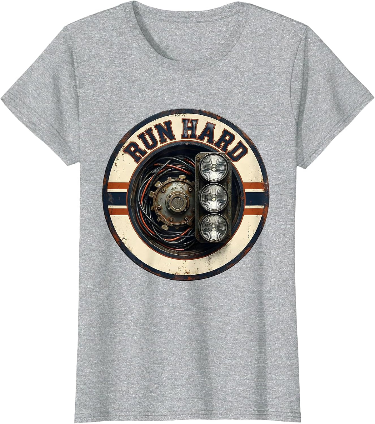 Women's Run Hard Vintage Muscle Car Drag Racing Enthusiast Humor T-Shirt - Heather Grey