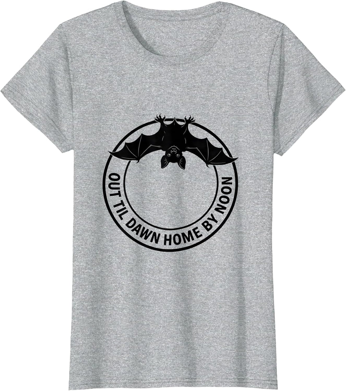 Out Til Dawn Home By Noon Minimalist Bat Lover Gift T-Shirt - Heather Grey
