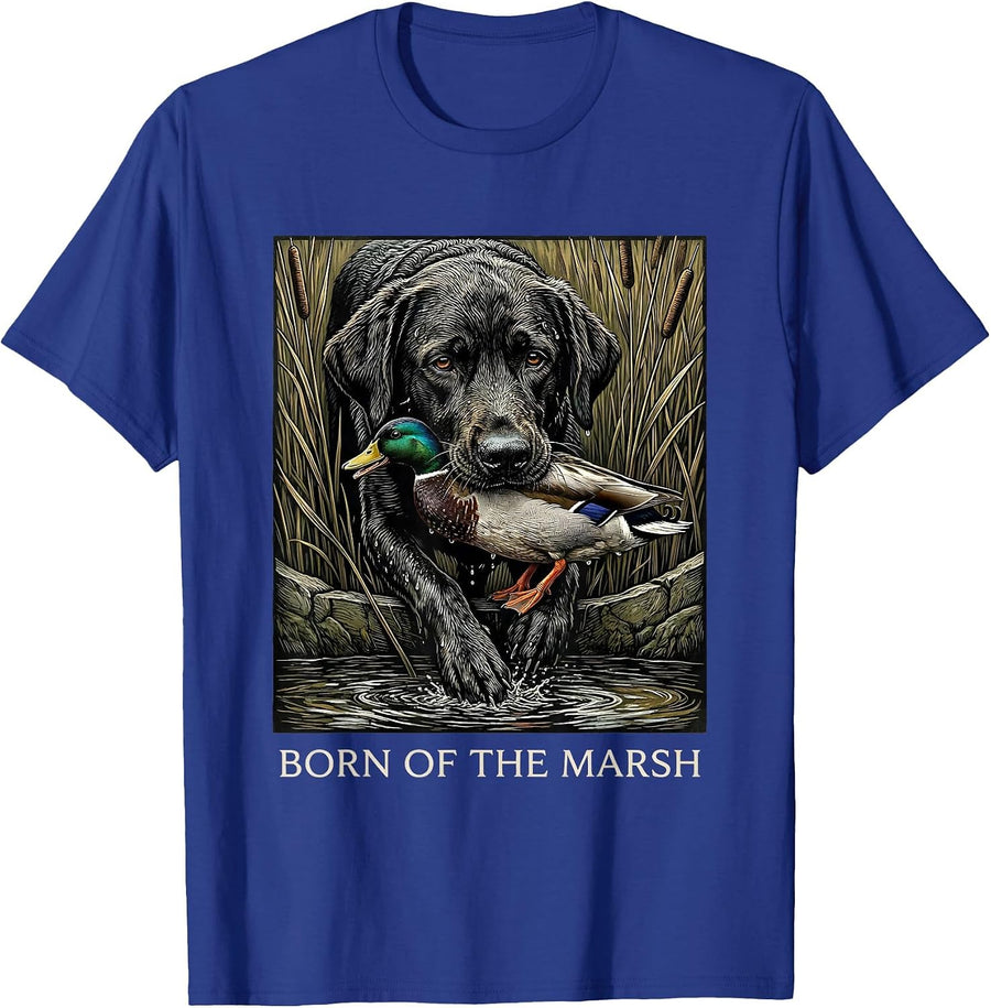 Born Of The Marsh Woodcut Hunting Dog Labrador Duck Youth T-Shirt - Royal Blue