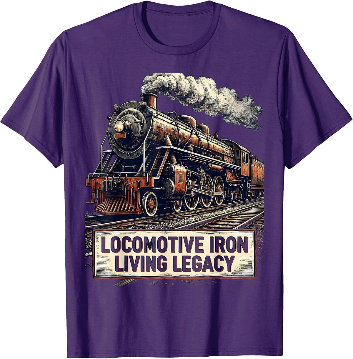 Men's Locomotive Iron, Living Legacy Vintage Steam Train T-Shirt - Purple