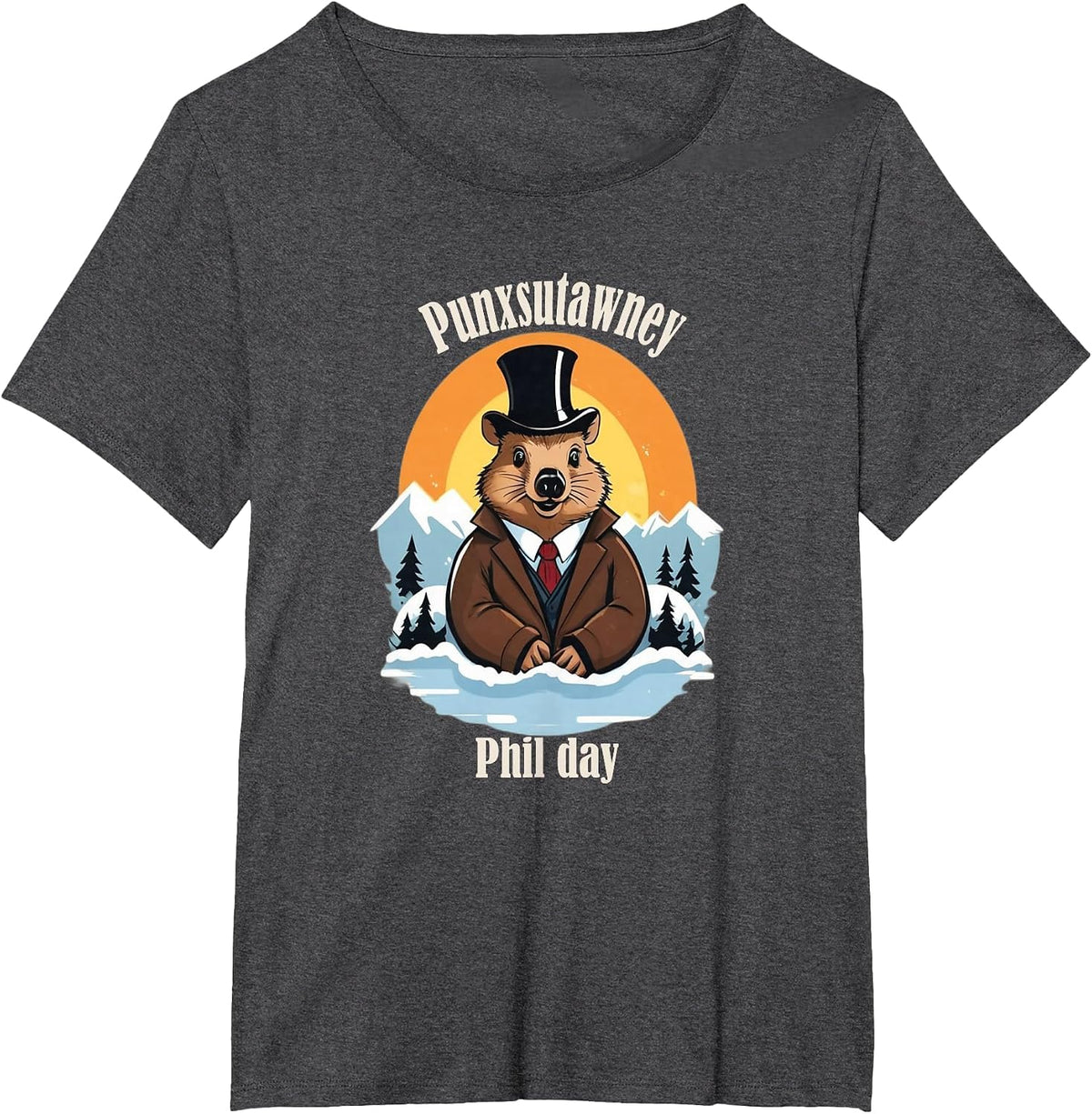 Punxsutawney Phil Day, Punxsy Phil's Cute Groundhog Outfit T-Shirt - Dark Heather Grey