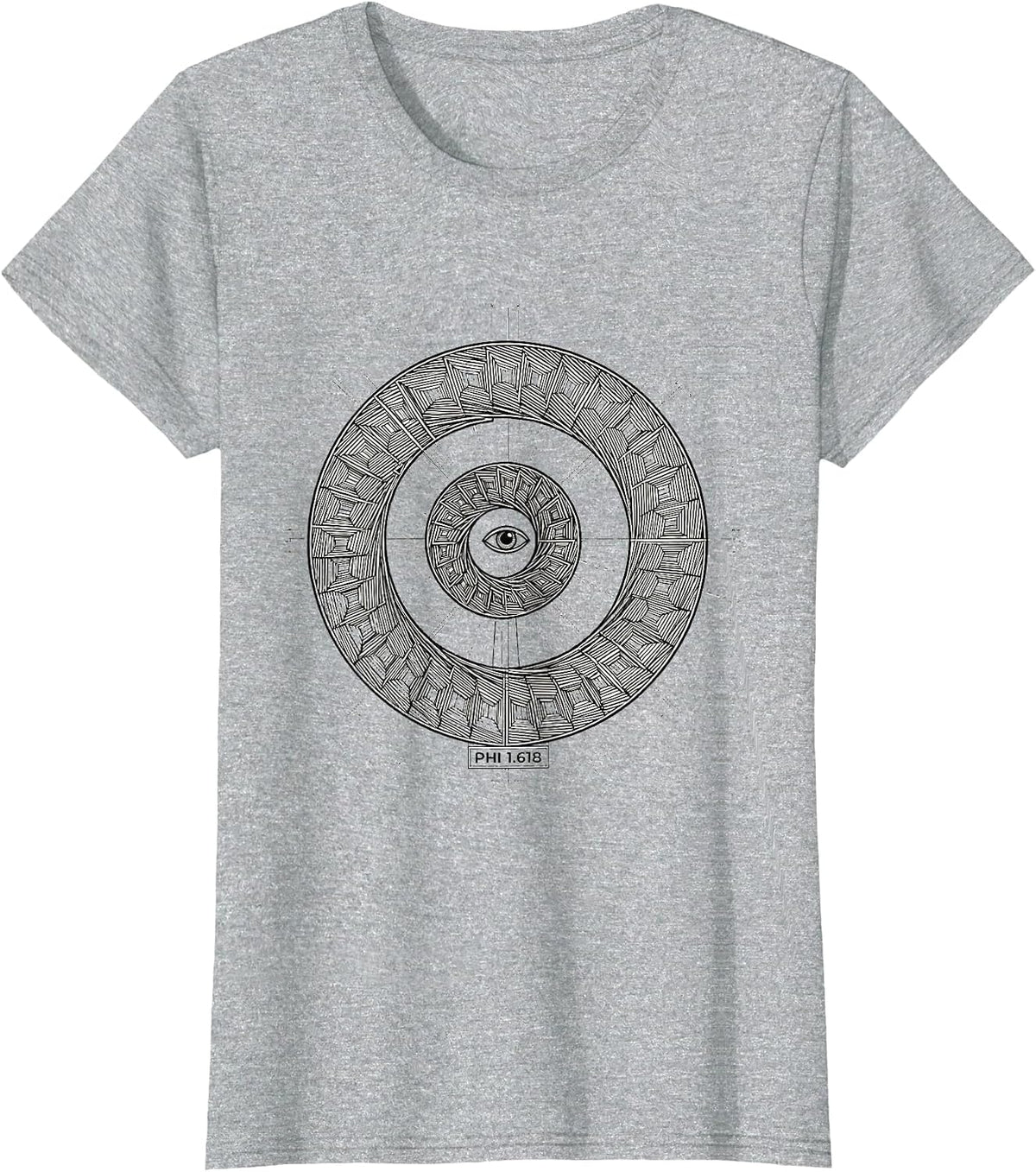 Phi 1.618 Monochromatic Sacred Geometry Math Enthusiast T-Shirt - Heather Grey