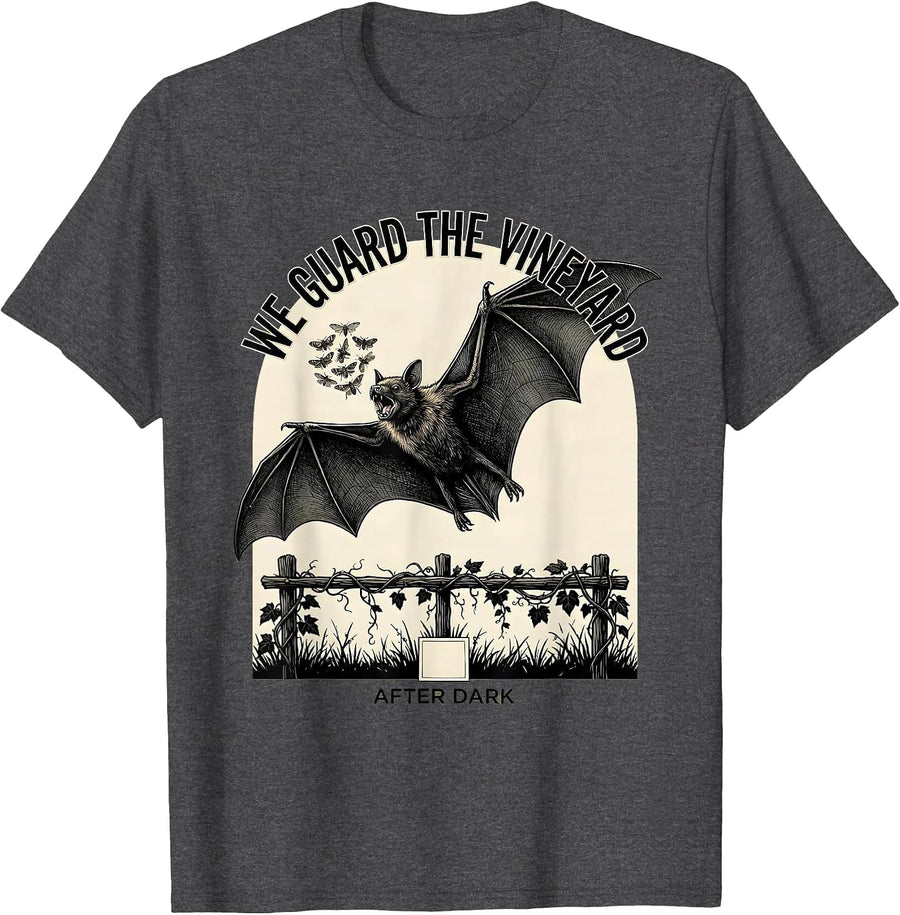 Men's We Guard The Vineyard After Dark Bat Lover Wildlife T-Shirt - Dark Heather Grey