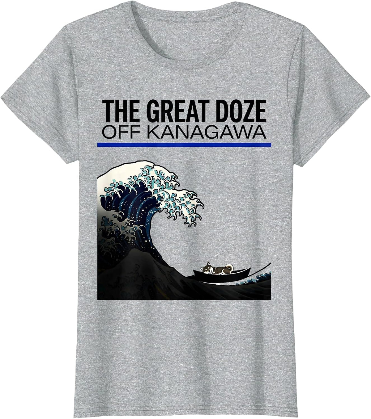 Women's The Great Doze off Kanagawa Funny Japanese Art Animal Meme T-Shirt - Heather Grey