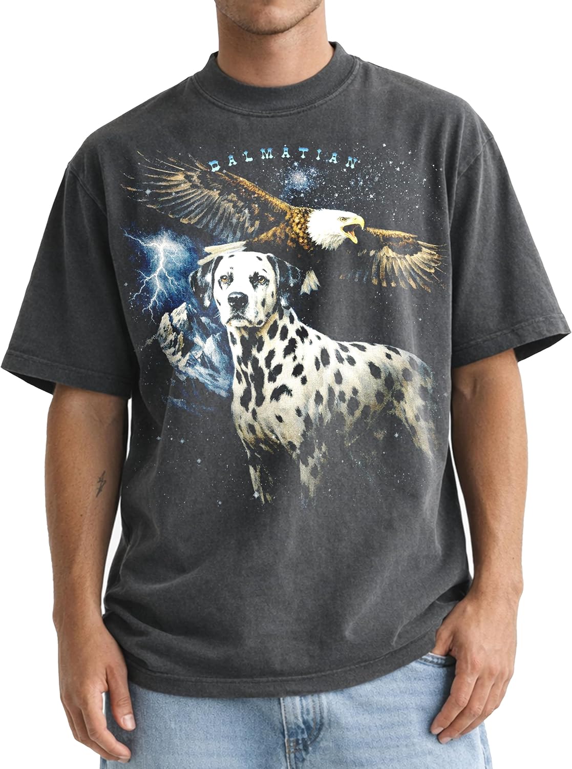 Shaka Wear Dogs & Bald Eagle Thunder - Faded Max-Heavyweight 7.5oz Oversized Tshirt - Dalmatian