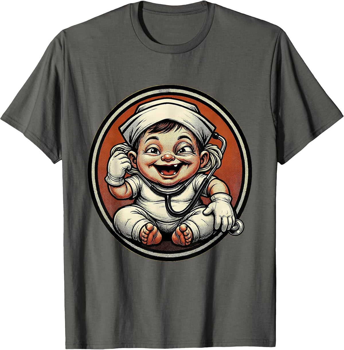 Men's Cute Toddler Pediatric Nurse Scrub Cap Illustration T-Shirt - Asphalt Grey