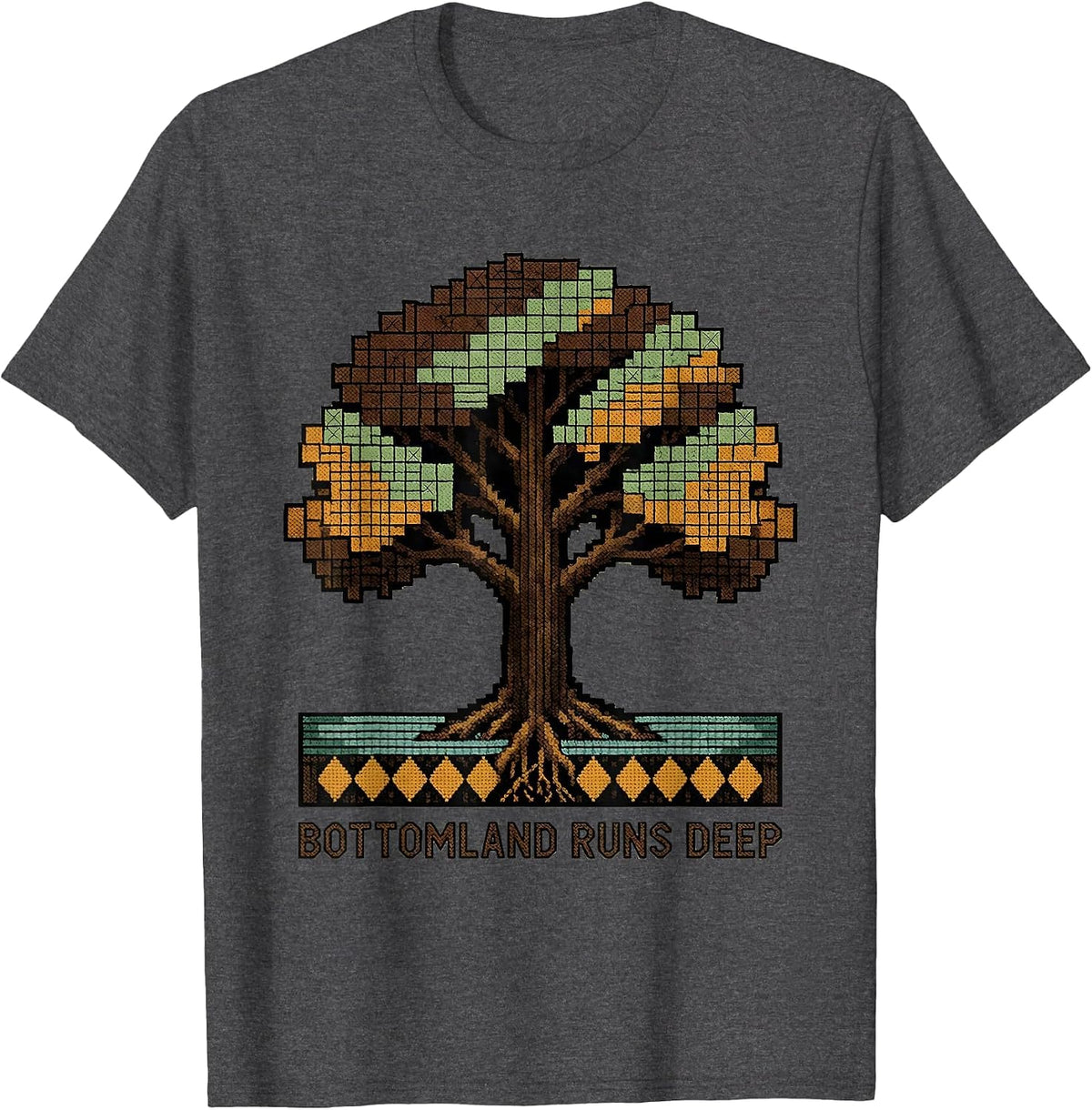 Bottomland Runs Deep Camo Hunting Design T-Shirt - Dark Heather Grey