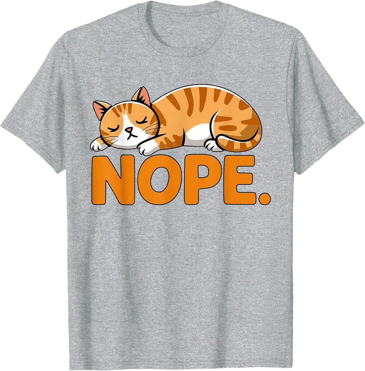 Nope Orange Cat T-Shirt - Heather Grey