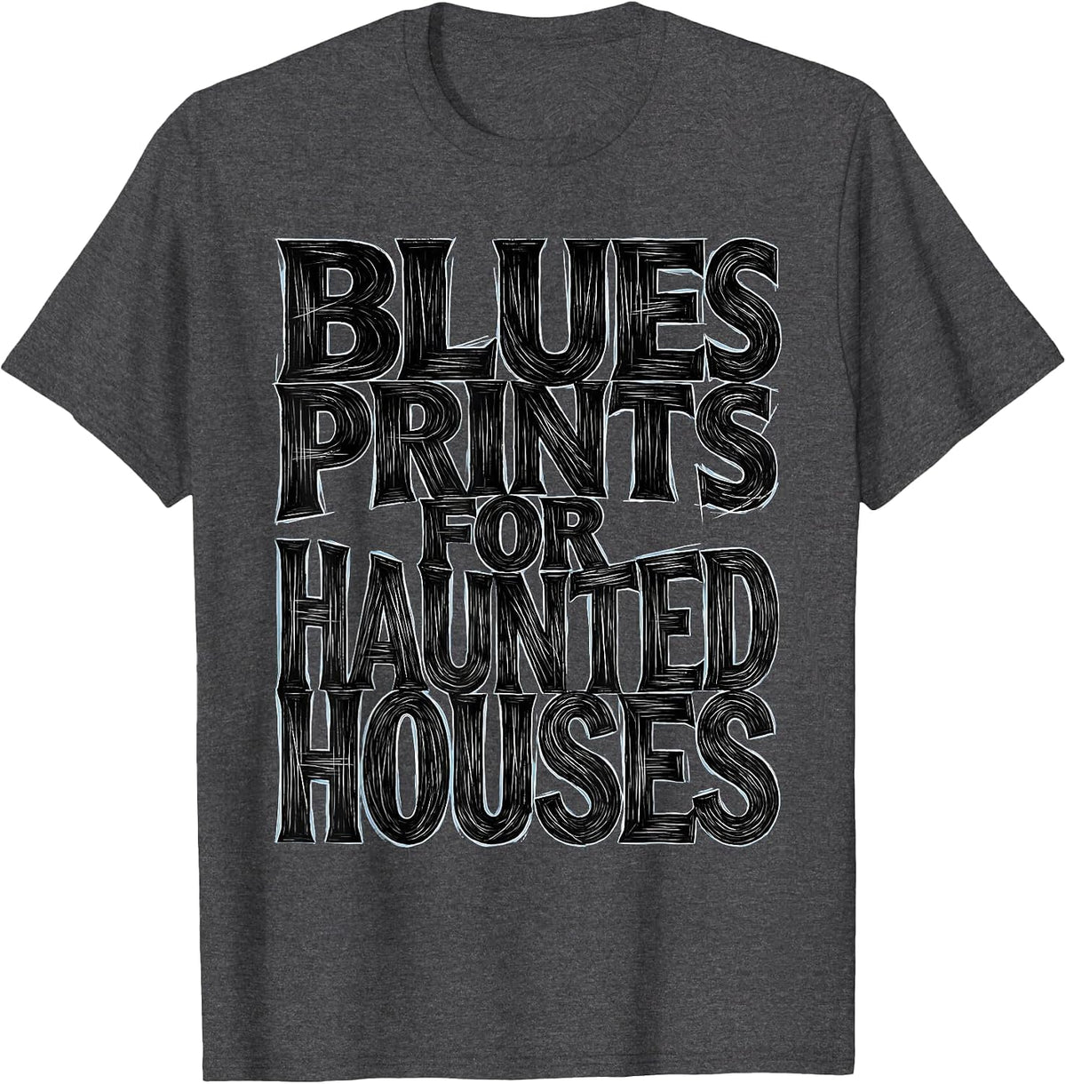 Men's Halloween Bat Architect Blueprint Haunted House T-Shirt - Dark Heather Grey