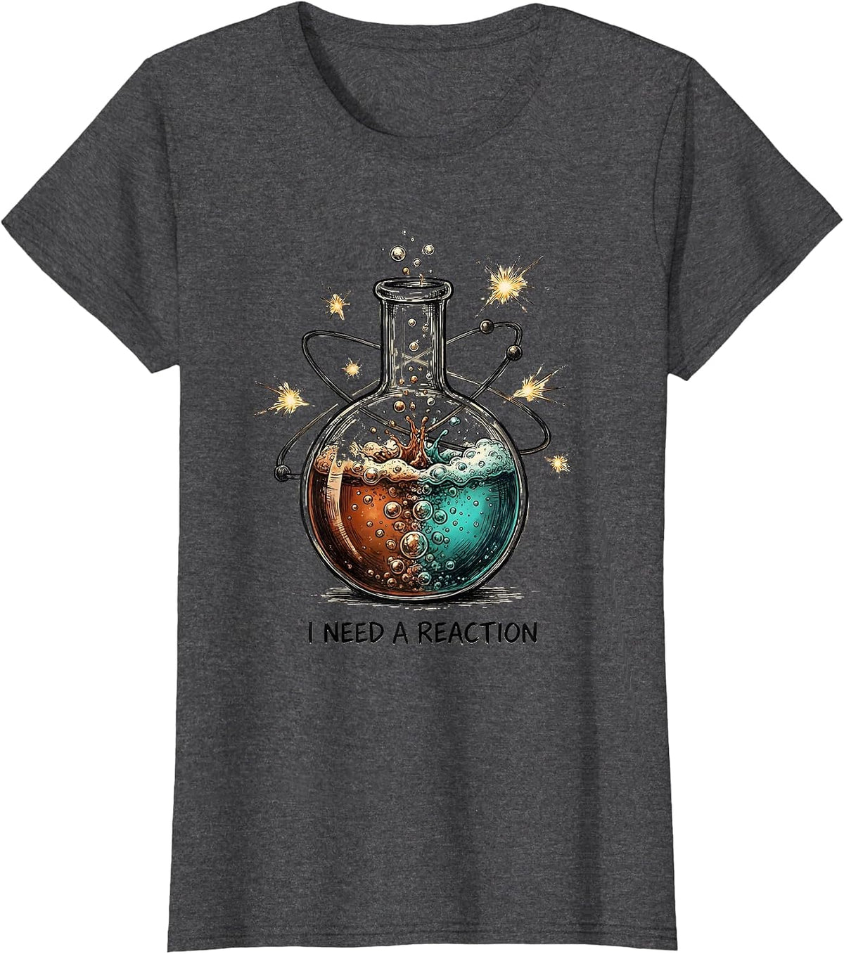 Women's I Need A Reaction Funny Chemistry Science Lover Periodic T-Shirt - Dark Heather Grey