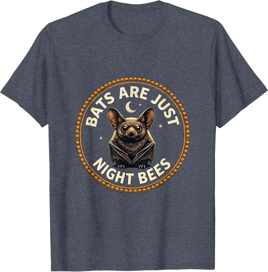 Bats Are Just Night Bees Funny Bat Lover Halloween Humor T-Shirt - Heather Blue