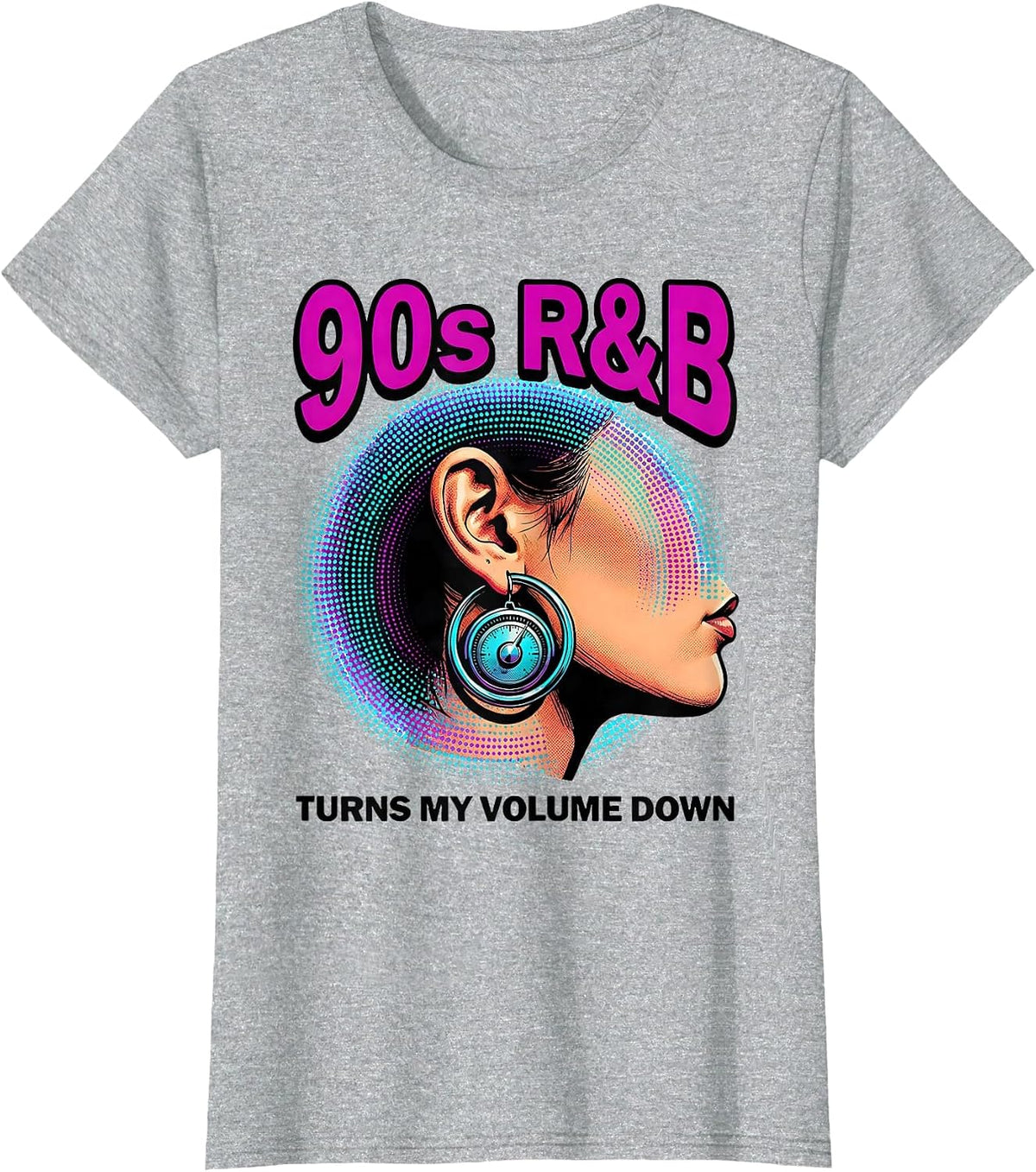 Women's 90s R&B Turns My Volume Down Pop Art Music Fan Nostalgia T-Shirt - Heather Grey