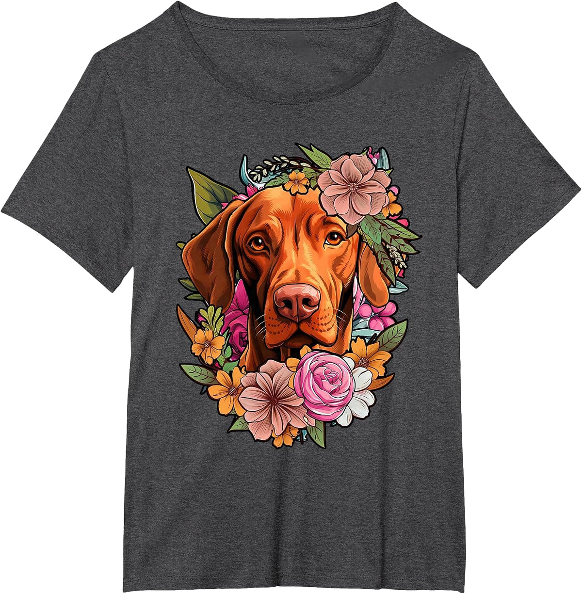 Cute Flower Vizsla T-Shirt - Dark Heather Grey