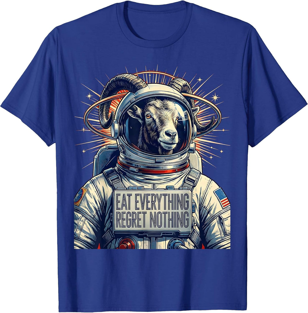 Goat Eat Everything Regret Nothing Funny Design T-Shirt - Royal Blue