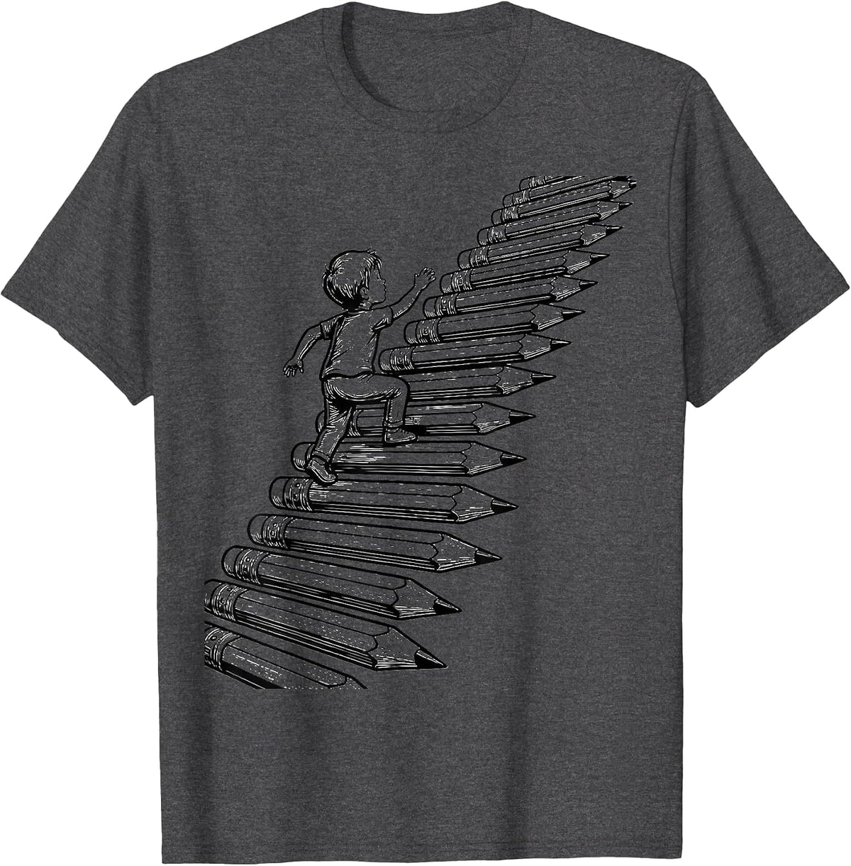 Men's Special Education Pencil Staircase Climbing Design T-Shirt - Dark Heather Grey