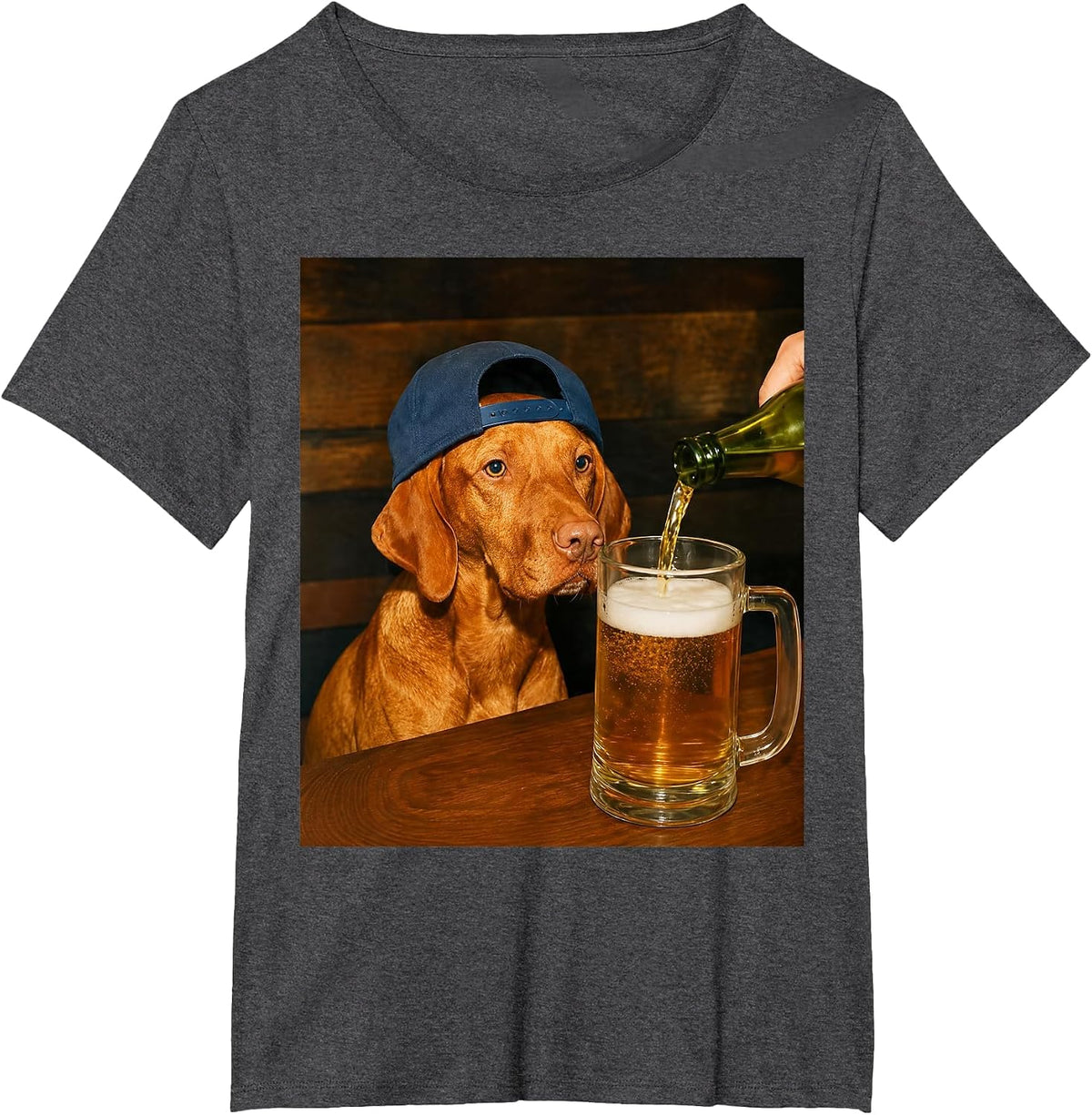 Funny Vizsla Drinking Beer Dog Meme Humor Graphic T-Shirt - Dark Heather Grey