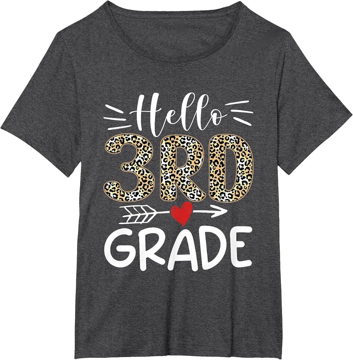 Hello Third Grade Leopard 1st Day of School Team 3rd Grade T-Shirt - Dark Heather Grey
