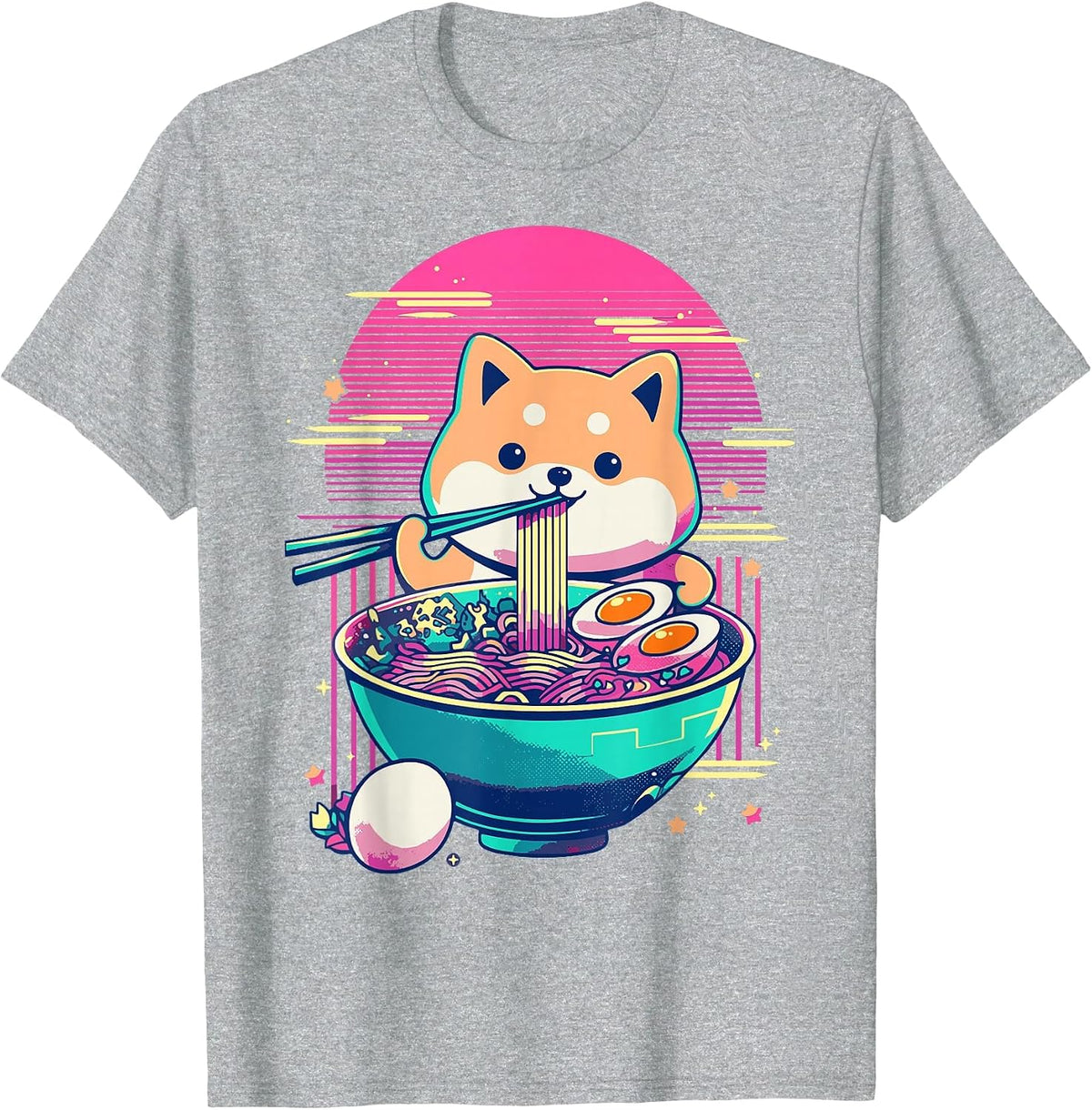 Anime Shiba Inu Eating Ramen Japanese Ramen Japan T-Shirt - Heather Grey