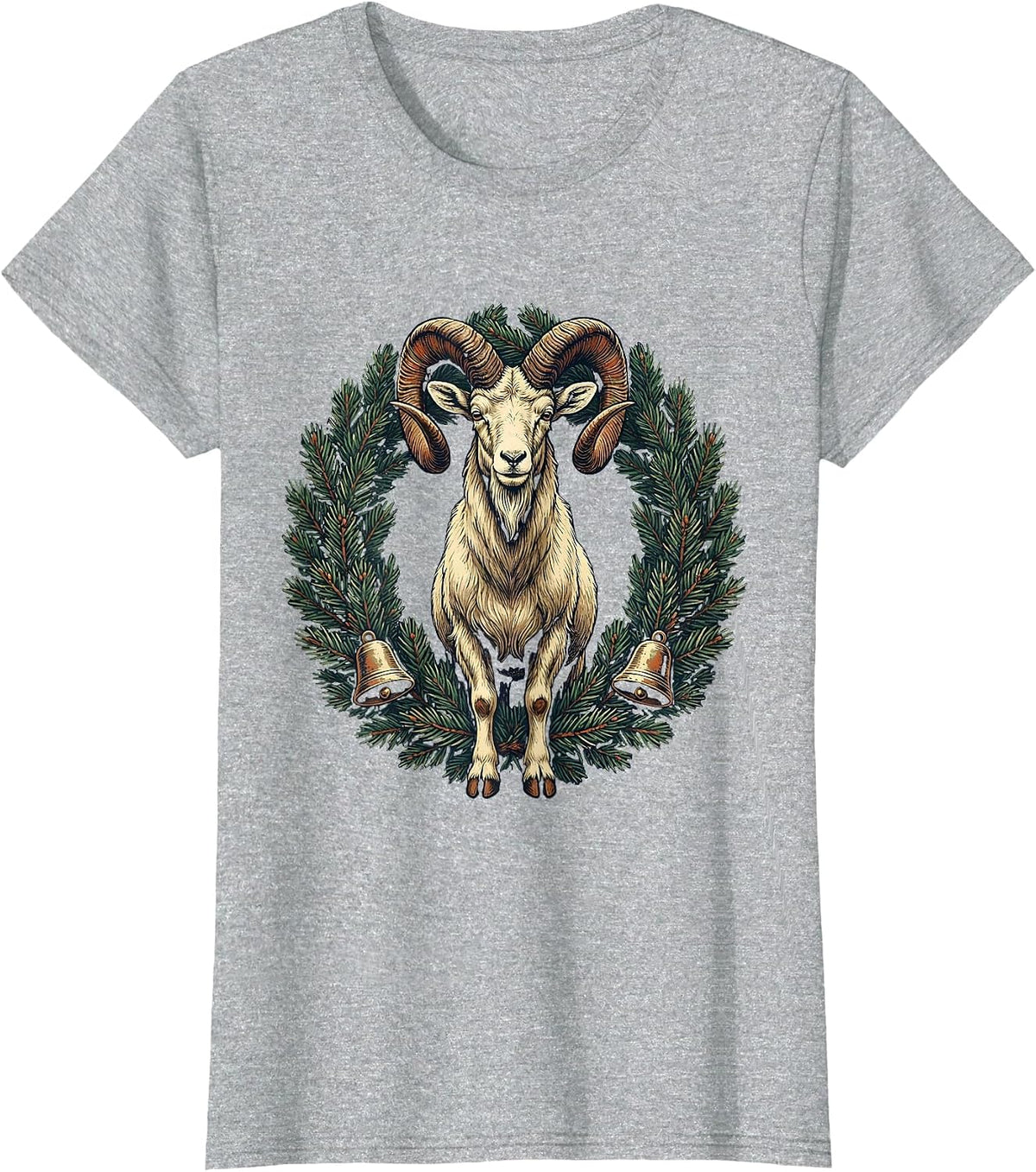 Women's Vintage Holiday Goat Tree Topper Novelty Christmas T-Shirt - Heather Grey