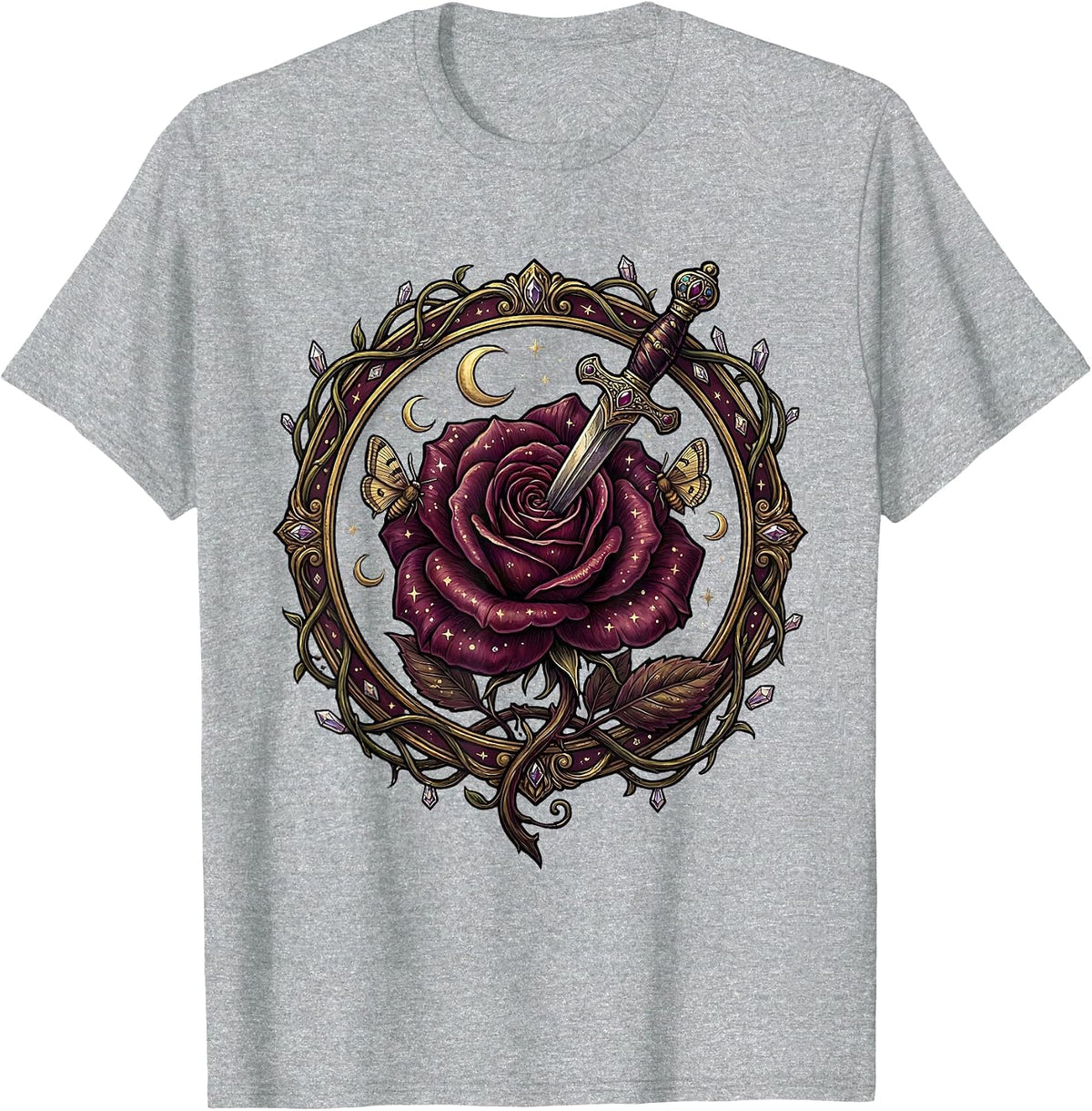 Men's Emo Dagger Wilting Flower Dark Aesthetic Graphic T-Shirt - Heather Grey