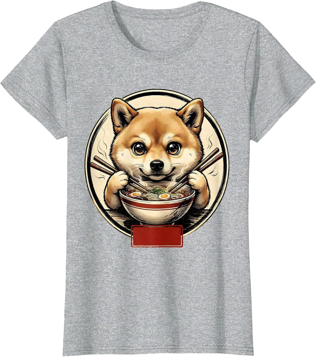 Chibi Shibainu Ramen Anime Cat Kawaii Funny T-Shirt - Heather Grey