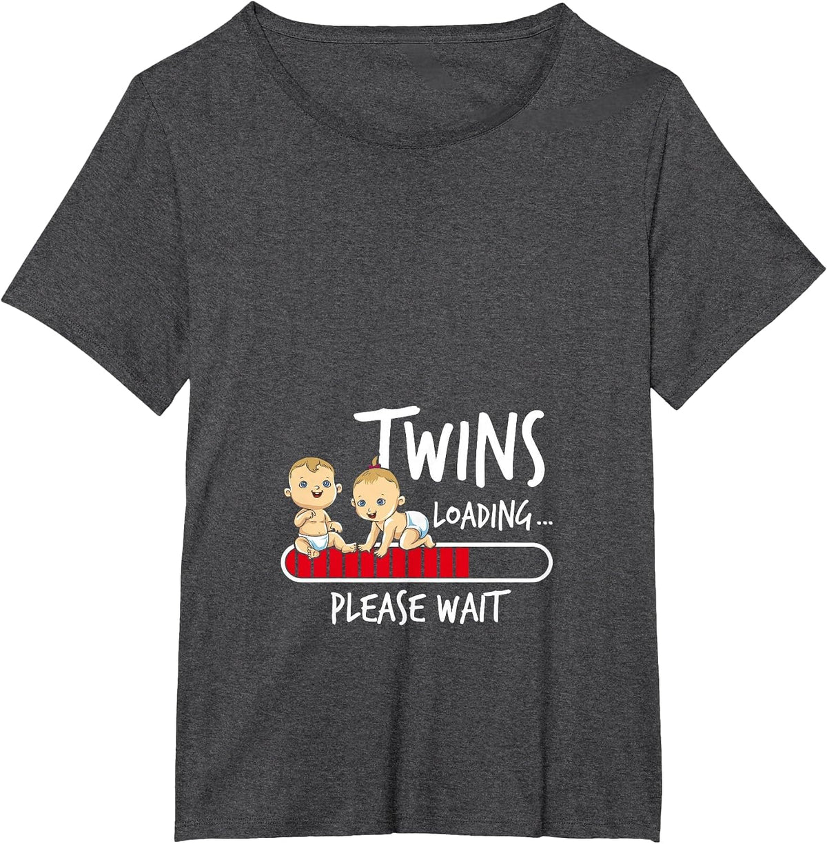 Twins Loading Please Wait T Shirt Pregnancy Announcement T-Shirt - Dark Heather Grey