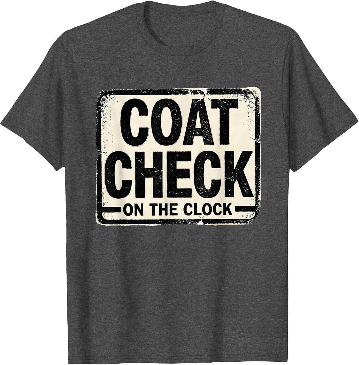 COAT CHECK ON THE CLOCK Rubber Stamp Halloween Costume Humor T-Shirt - Dark Heather Grey