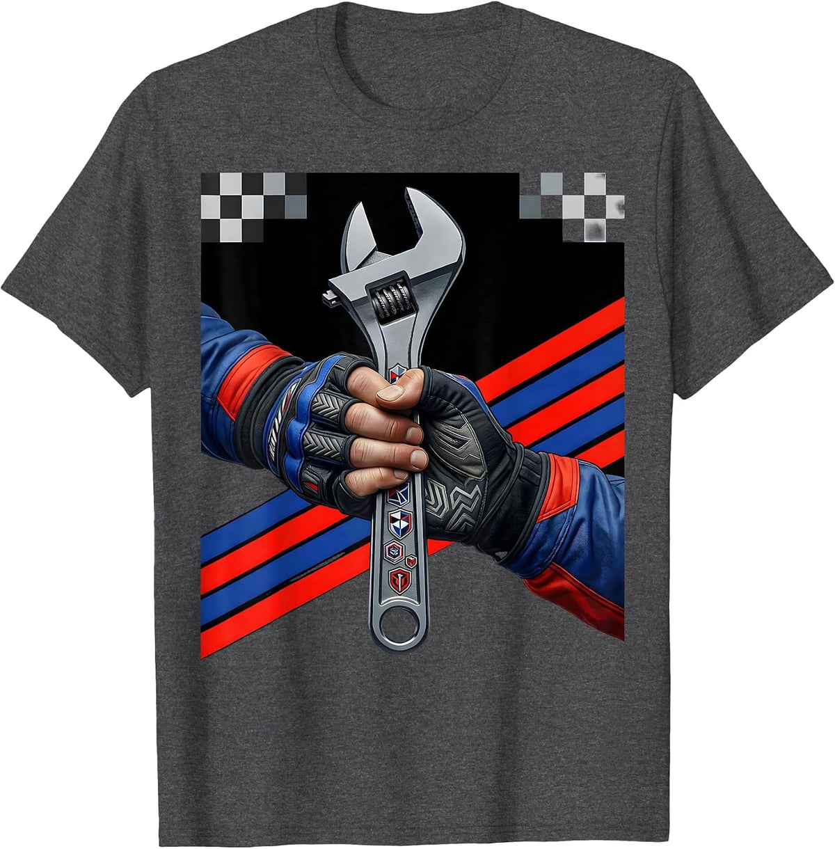 Mechanic Wrench Grip Automotive Car Art T-Shirt - Dark Heather Grey