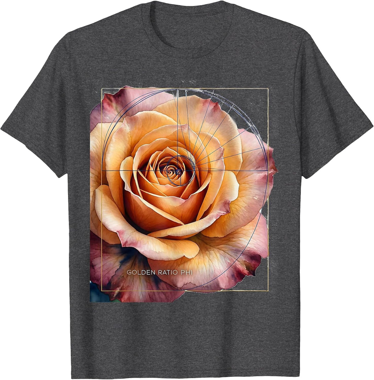 Golden Ratio Phi Watercolor Sacred Geometry Math Enthusiast T-Shirt - Dark Heather Grey