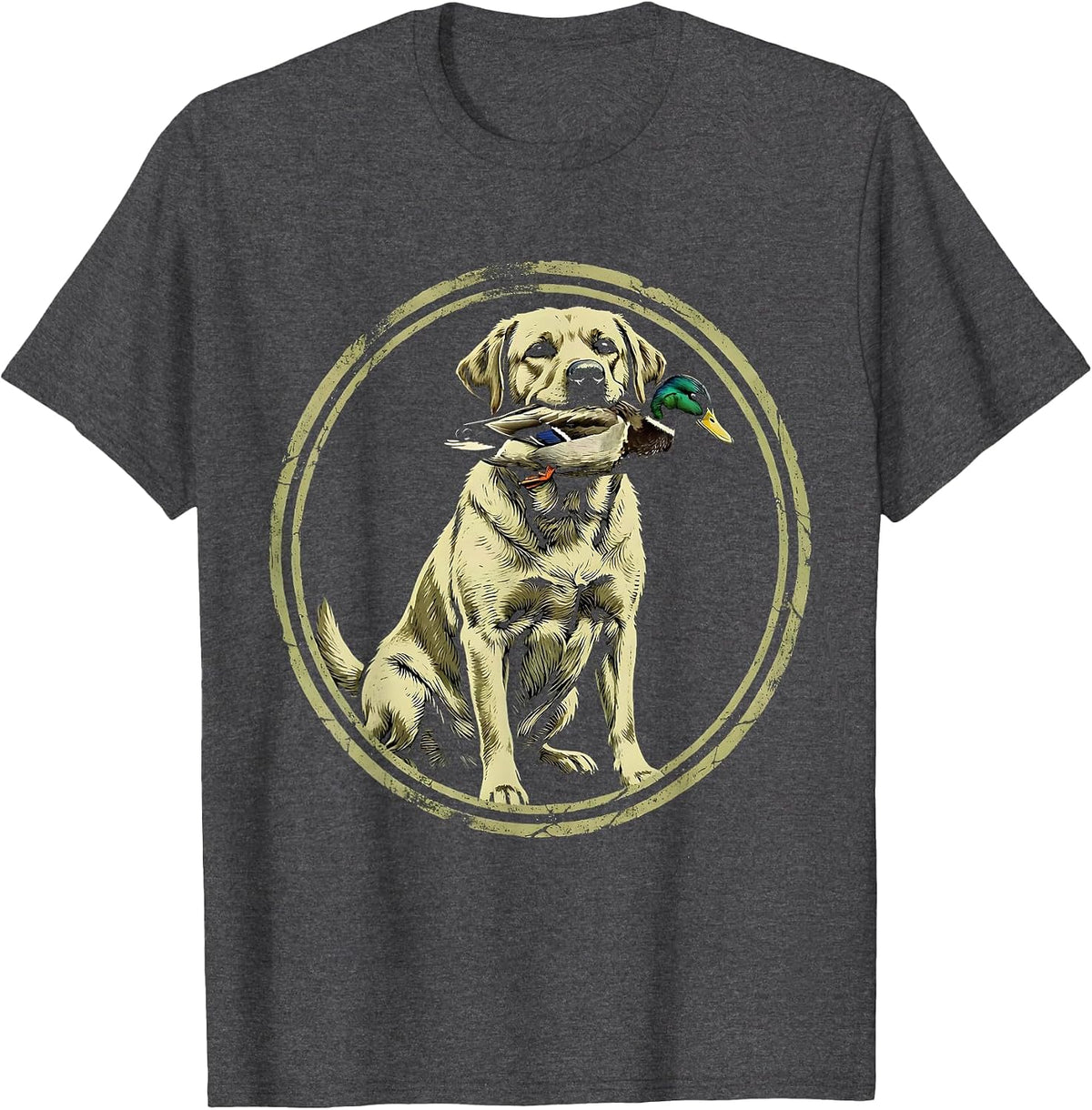 Men's Duck Camo Lab Dog with Duck Hunting Graphic T-Shirt - Dark Heather Grey